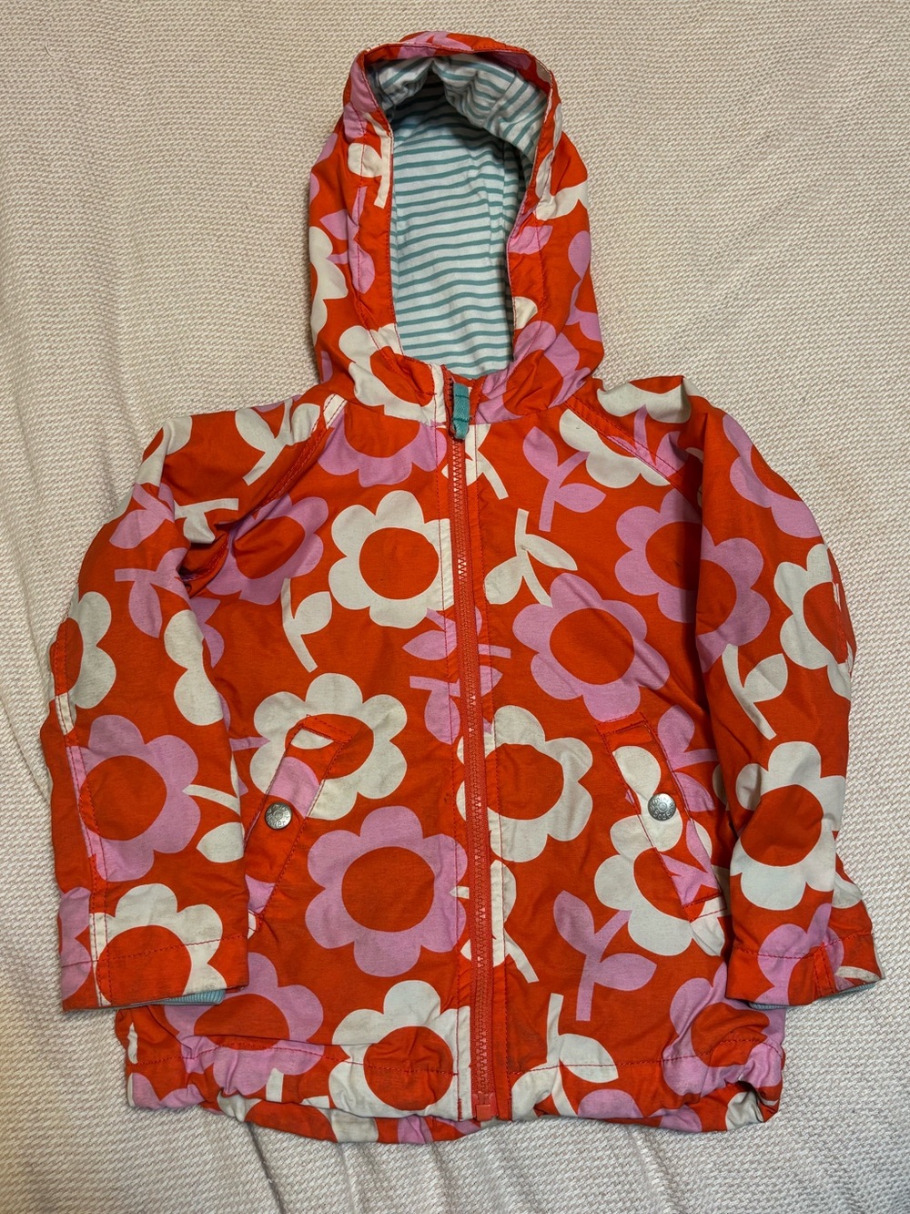 Mini Boden Red Floral Hooded Jacket with Pink & White Flowers